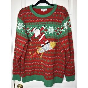 🎅 EPIC Dabbing Santa Ugly Christmas Sweater | Holographic Rocket | Size XXL